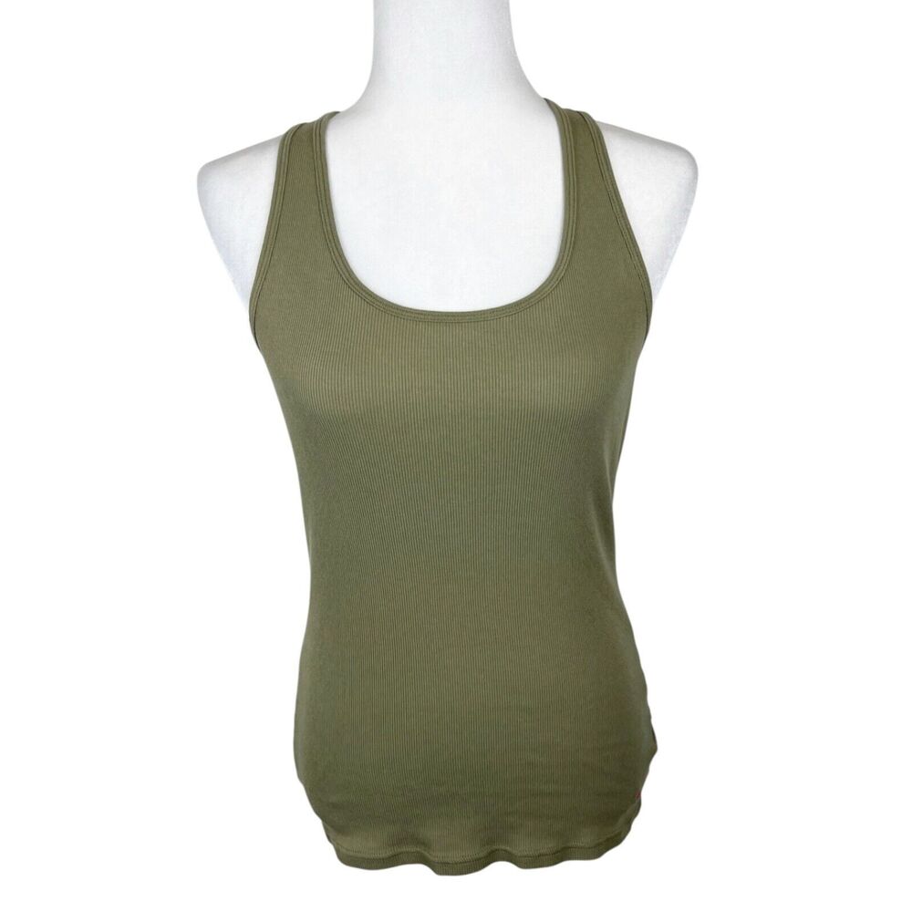 Tommy Jeans Tank Top Women Extra Large Green Ribbed Knit Solid Casual